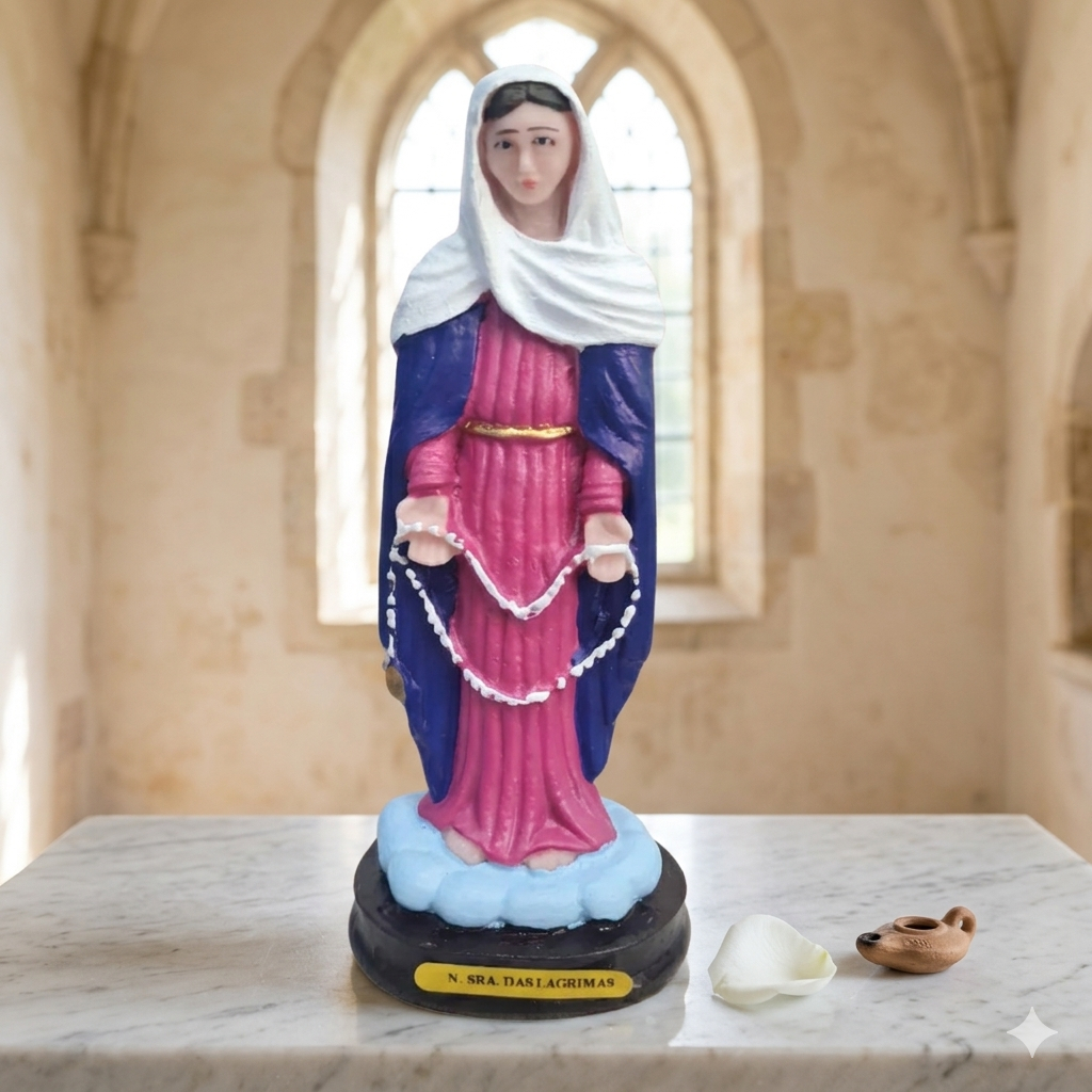 Imagem Nossa Senhora das Lágrimas Resina 15cm Pintada à Mão Decoração Religiosa Presente Católico