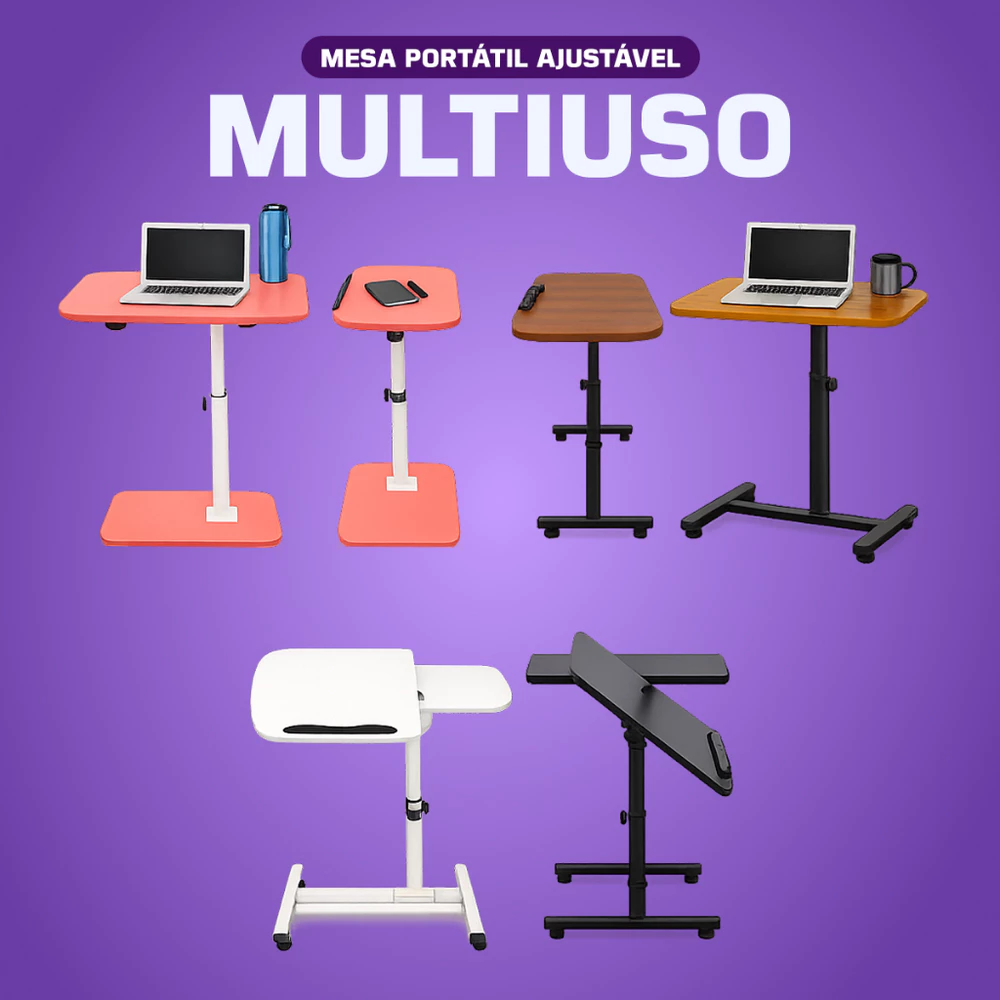 Mesa Suporte Multiuso Notebook Dobrável Luxo Ergonômica Mdf Reclinável Ajustável Giratória Compacta