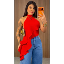 Blusa Regata Feminina Gola Alta Estilosa Elegante Tecido Dunas Premium Liso