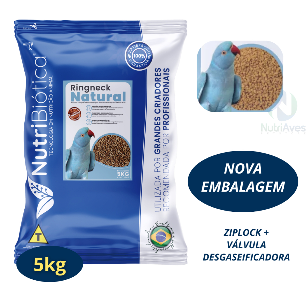 Ração 5kg Extrusada Ringneck Natural Criador Nutribiótica pássaros Pcitacídeos