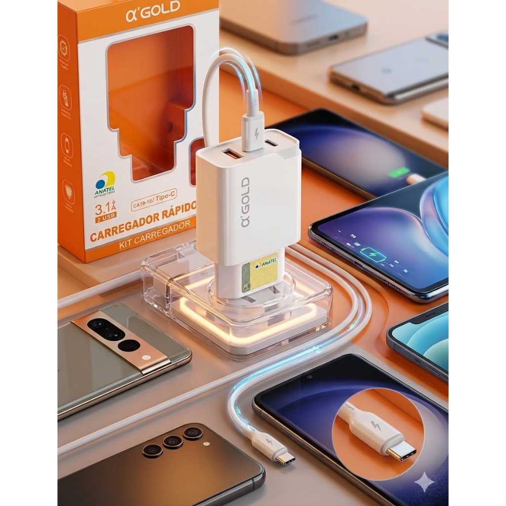 Carregador Com Cabo Tipo C Carrega Rapido, Carregador Para Celular Android