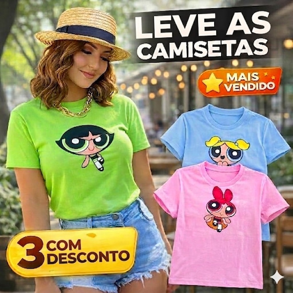 Camiseta T-Shirt Meninas Super Poderosa Desenho Docinho Lindinha Florzinha Algodão Premium Estampada