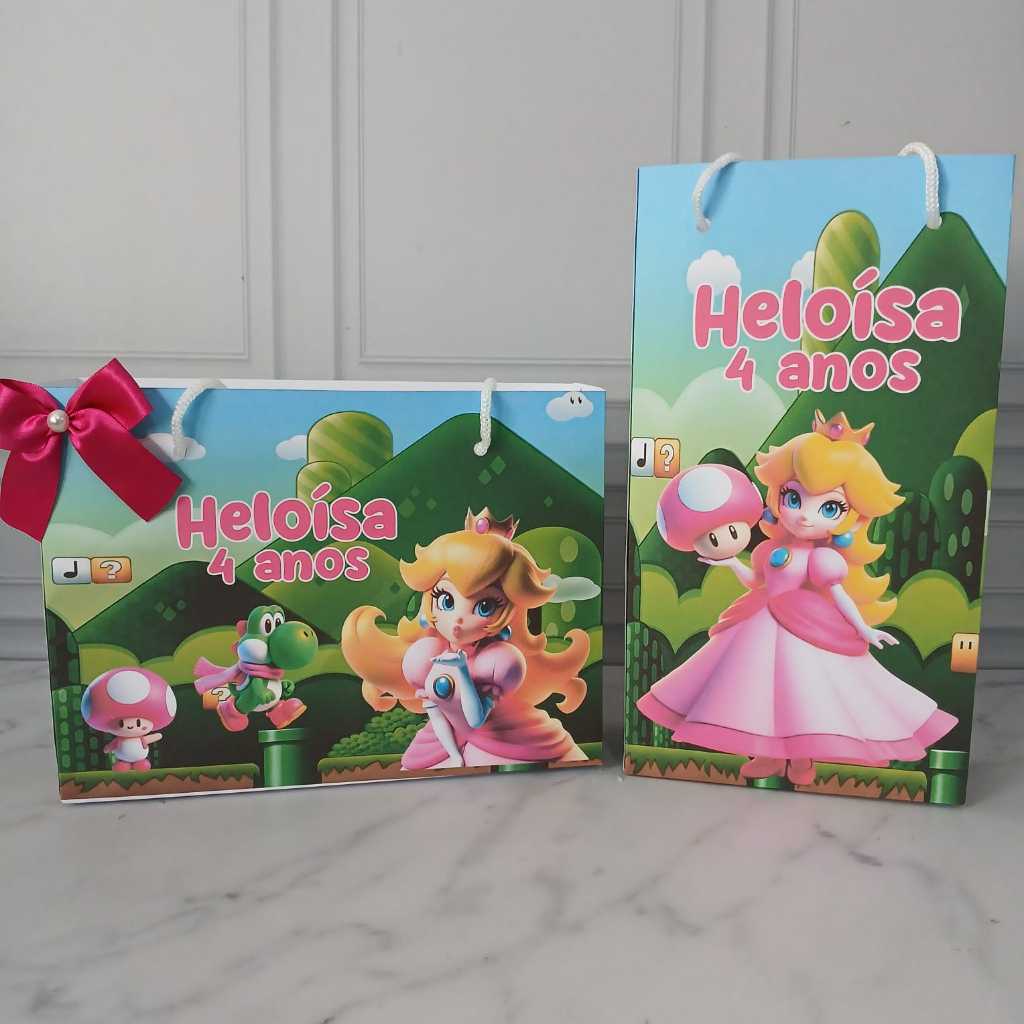 Sacolinha Personalizada Princesa Peach Super Mário Bros Pegue e Monte Lembrancinhas Aniversário