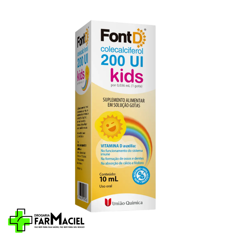 Vitamina D Font D 200UI Gotas com 10ml - Vitamina D Kids Bebê Infantil União Química