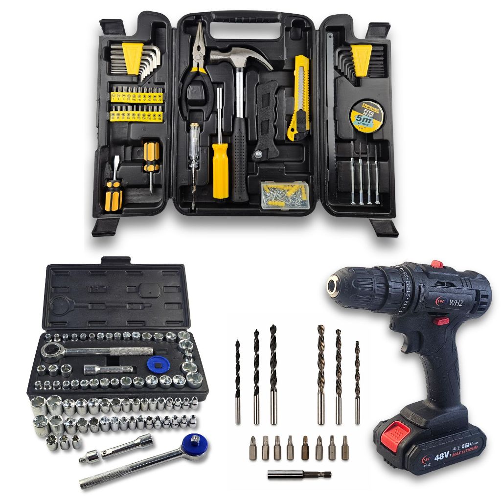 SUPER KIT DE FERRAMENTAS COMPLETO COM PARAFUSADEIRA 48V em Oferta na Shopee
