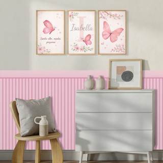 Papel de Parede para Quarto de Menina Meia Parede Papel de Parede Ripado Madeira Infantil