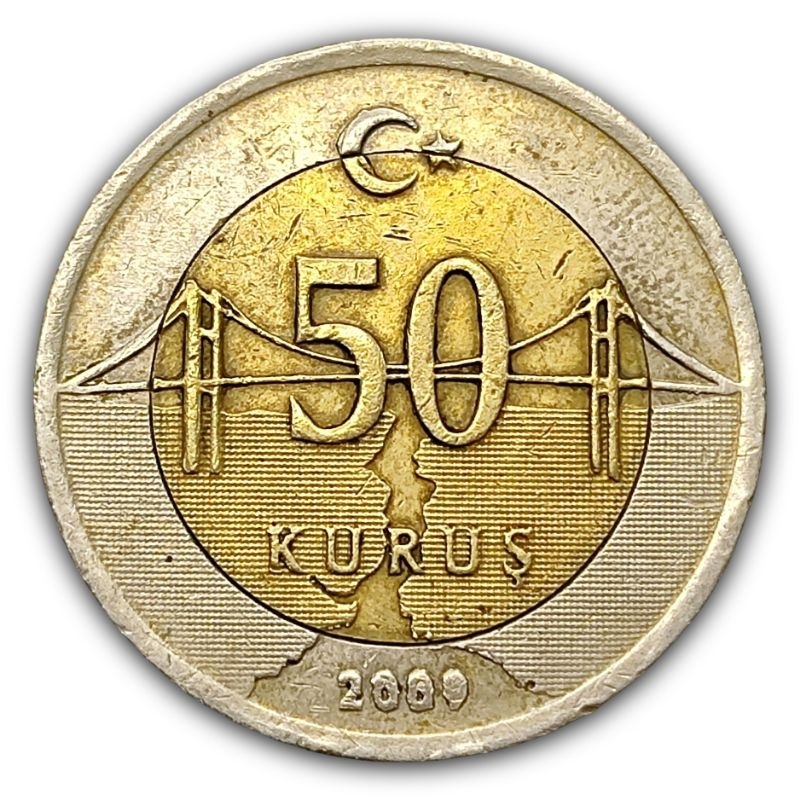 Moeda Bimetal 50 Kurus 2008 Turquia REF.:01