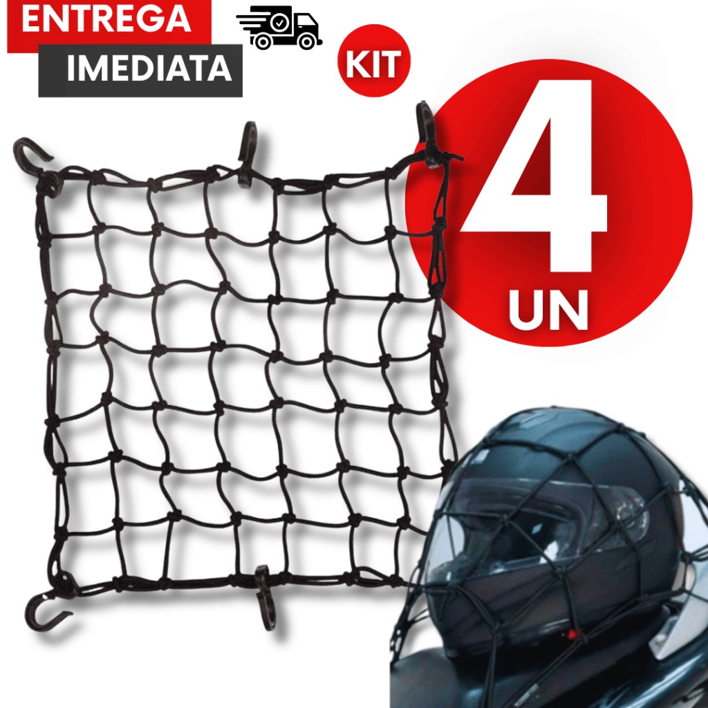 Combo Redes Elástica Para Capacete E Bagageiro Moto 30cm X 30cm Carga Com Segurança Utilidades