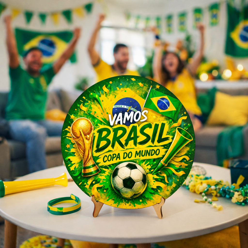 Quadro Placa Decorativa Seleção Brasileira Copa 20cm Com Pézinho