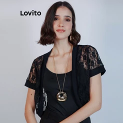 Lovito Bolero Feminino Moda Modesta de Renda CDB17731803