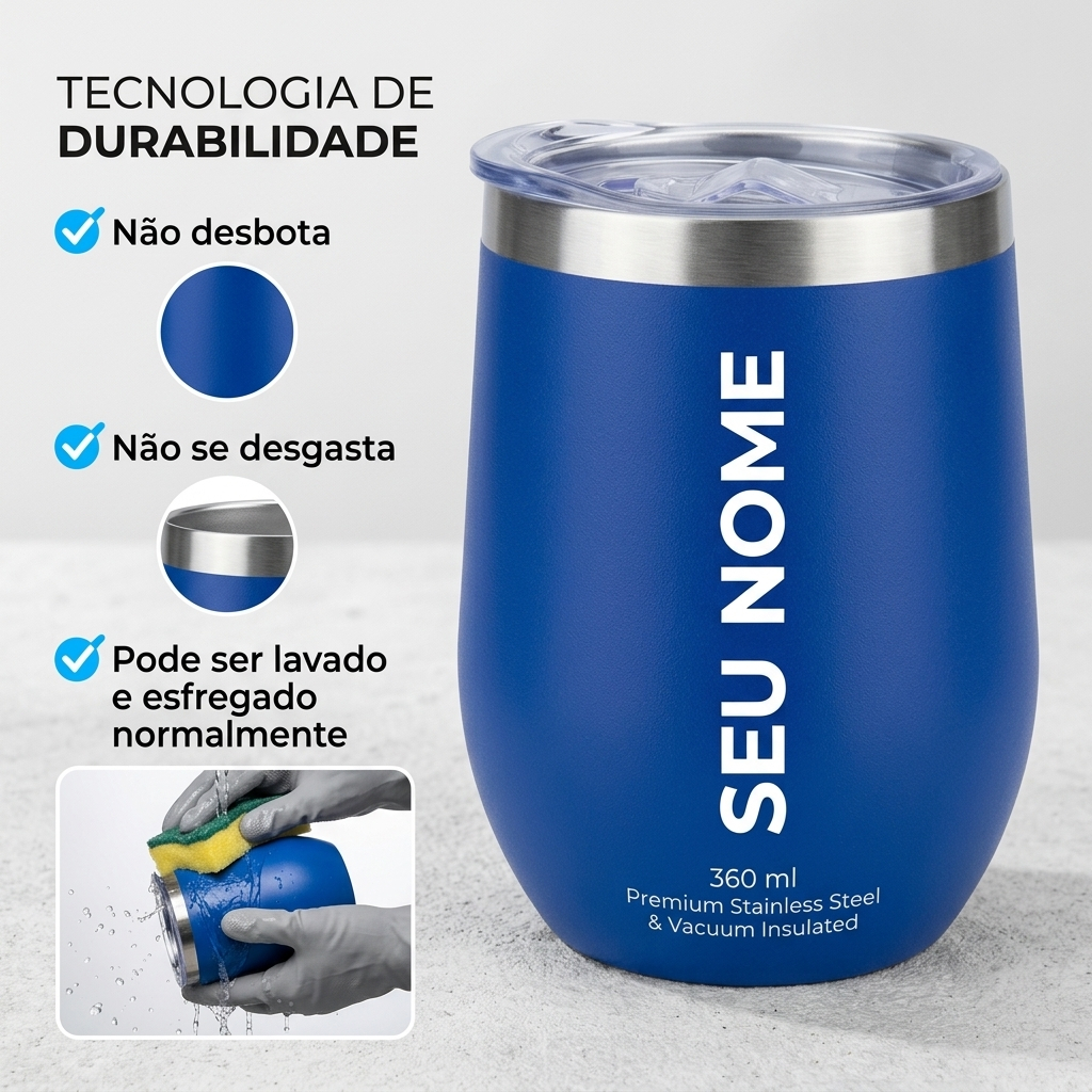 Copo Cuia Térmico Com Tampa Personalizado 360ml Personalize Com Seu Nome Time ou Logo — imagem 2 de 2