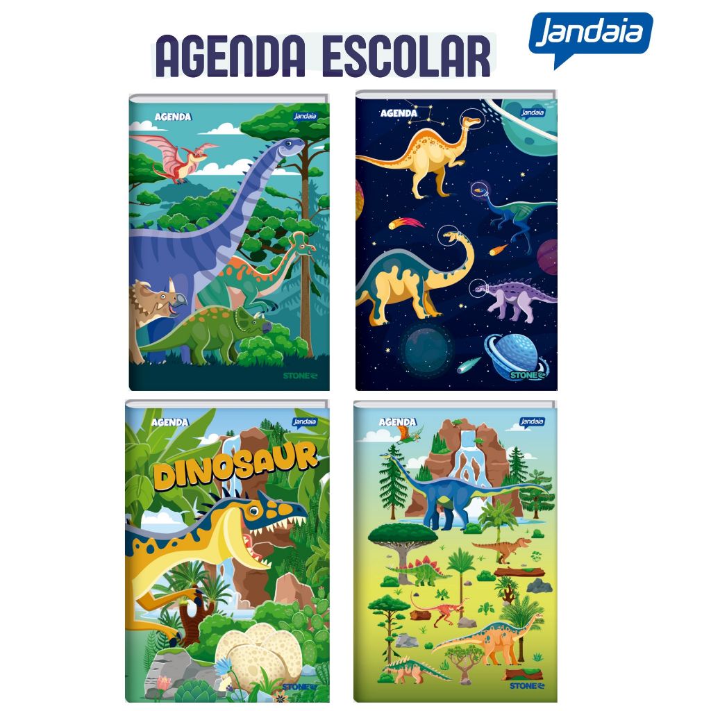 AGENDA ESCOLAR PERMANENTE STONE DINO JANDAIA em Oferta na Shopee