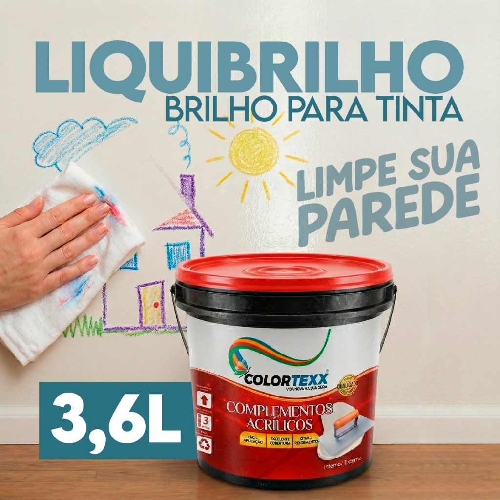 LiquiBrilho Parede Lavável 3,6L Superfície Impermeável fácil limpar Aplicação pós Tinta brilho tinta