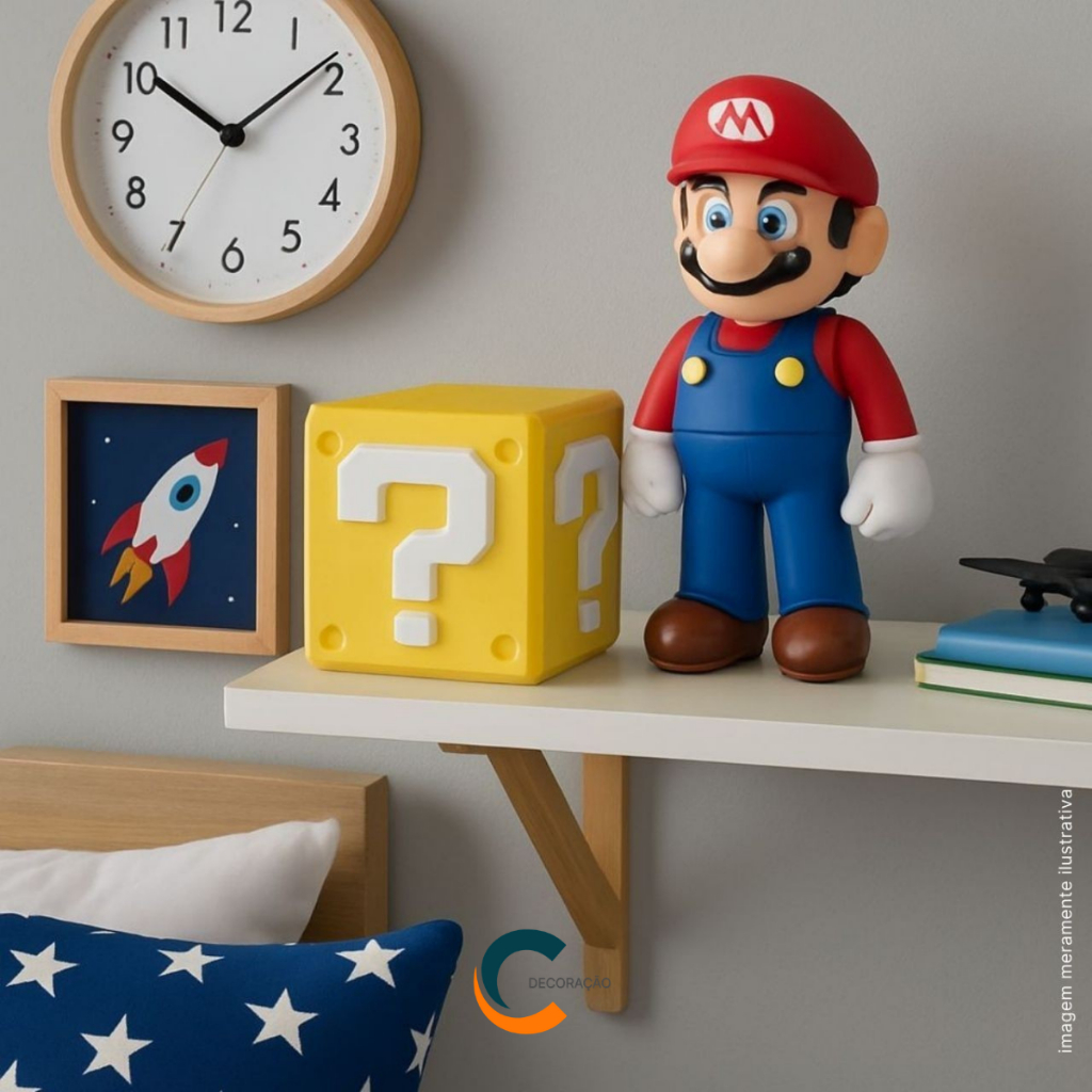 Mario Bros Objetos Decorativos Caixa Cubo Porta Objetos Placa Nintendo Super Estrela