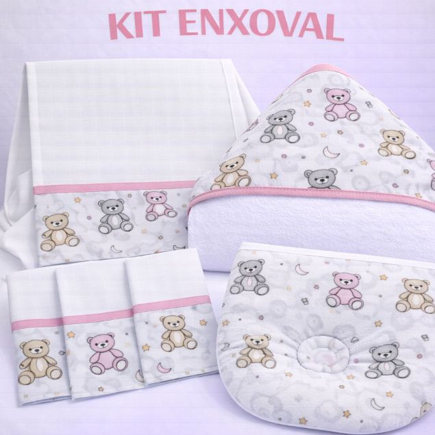 Kit Enxoval 3 fraldas De Boca 1 Toalha De Banho 1 Fralda De Ombro e 1 Travesseiro Anatômico 100% Algodão em Oferta na Shopee