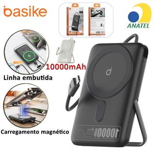 Basike Mini Power Bank Carregador Portátil Magnético Por Indução 10000mAh Magsafe PD 22.5W Sem Fio Universal