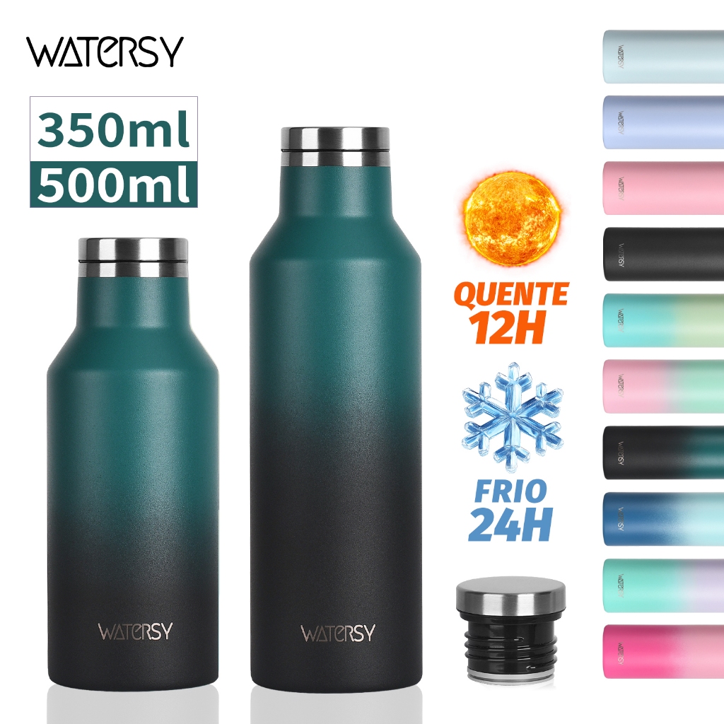 WATERSY Garrafa Térmica 500ml/350ml Garrafa Térmica inox Dupla Quente & frio 24h com tampa para esportes e viagens em Oferta na Shopee