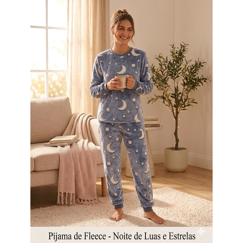 Pijama Multicolorido Frio Fleece - Super Fofo Confortável para Noites Frias