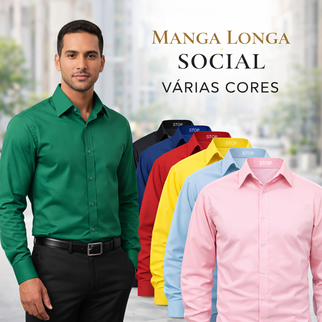 Camisa Social Masculina Manga Longa Conforto Algodão Premium