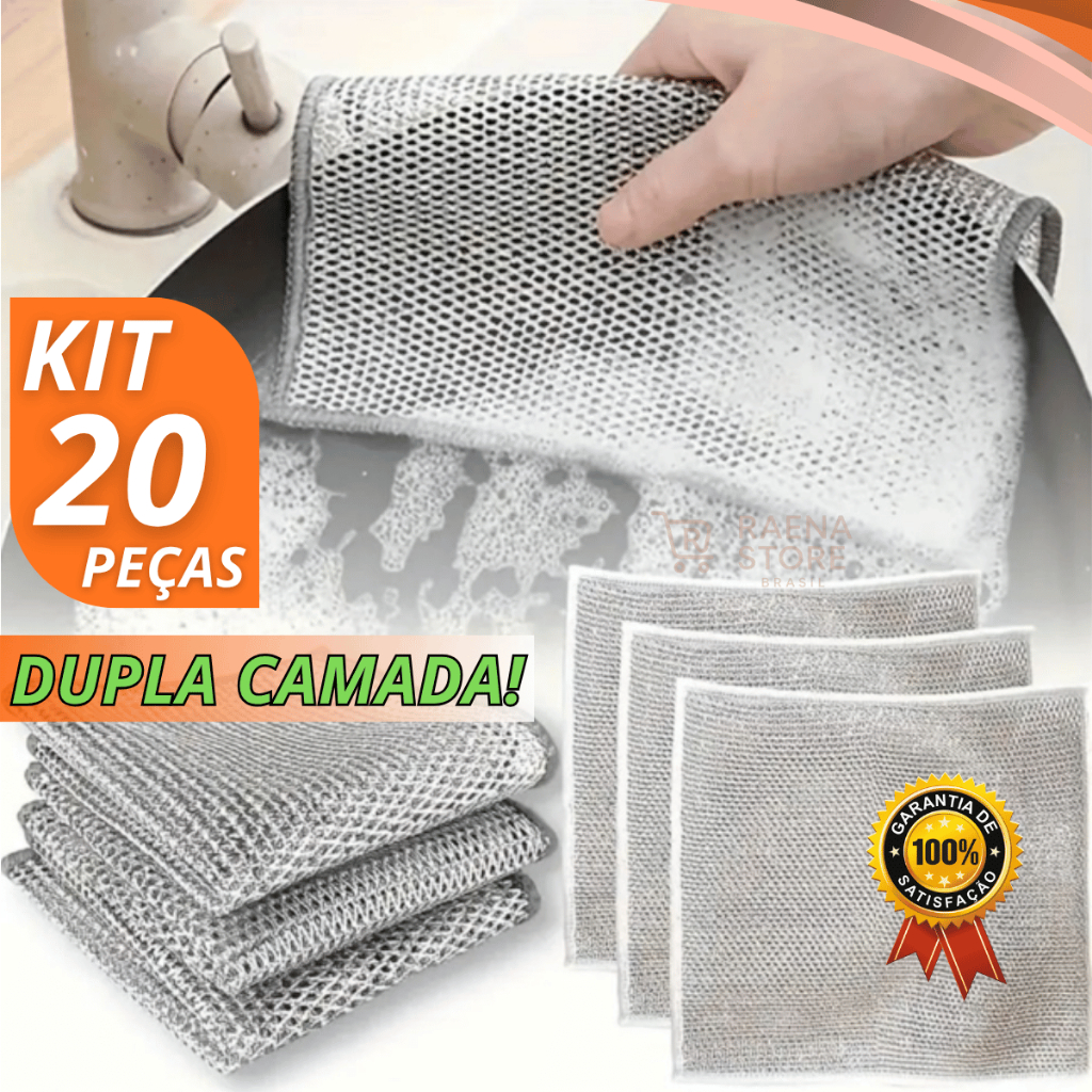 Imagem Kit Pano de Limpeza Aço Inox Reutilizável Arear Panela Fogão Louça Tira Gordura Sem Arranhar