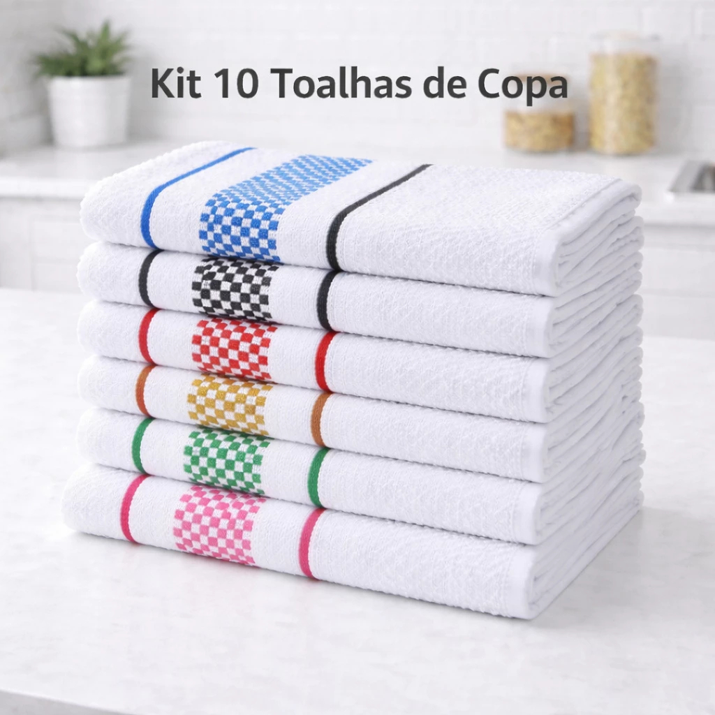 Kit 10 Panos de Prato Jacquard Xadrez 45x65 Atoalhado - Toalha de Copa