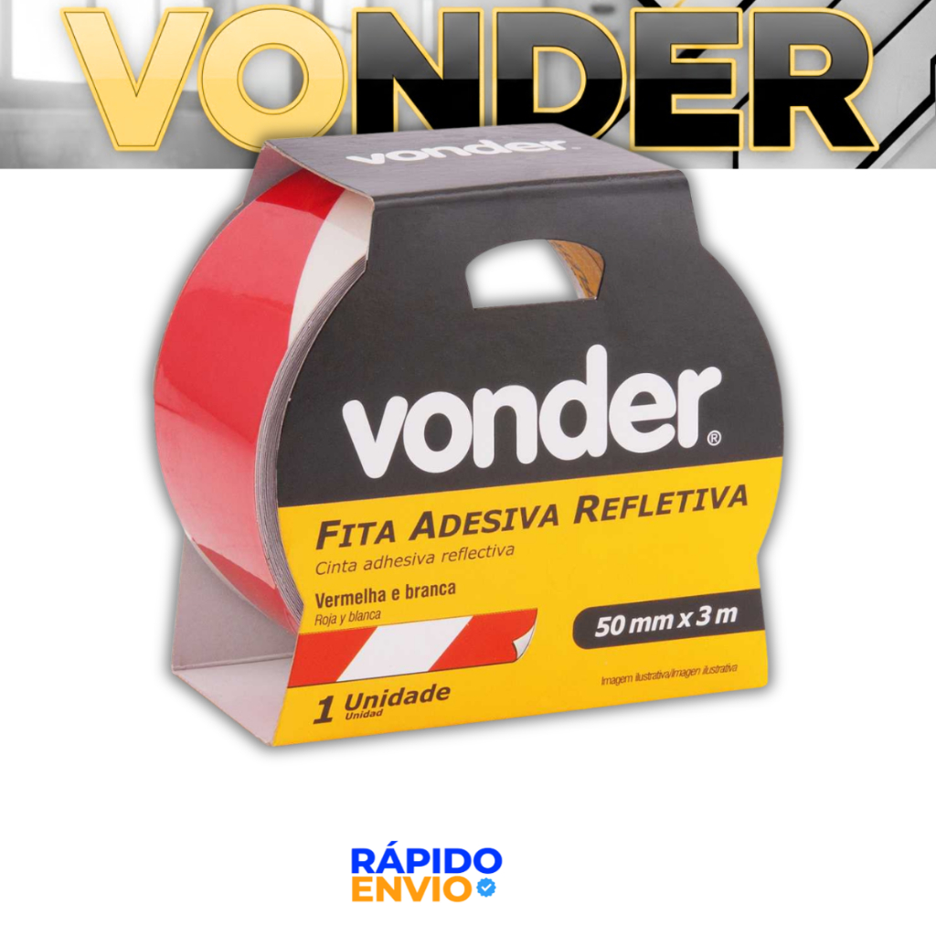 Fita Zebrada Refletiva Adesiva 50mmx3M Vermelho/Branco Vonder Máquina Equipamento Veículo Industrial — imagem 2 de 2