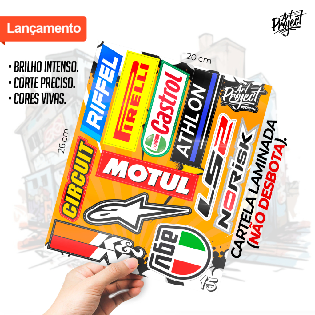 Cartelas/Kit Adesivos  - LAMINADO | Moto Carro Bike Caminhão | Varios Modelos