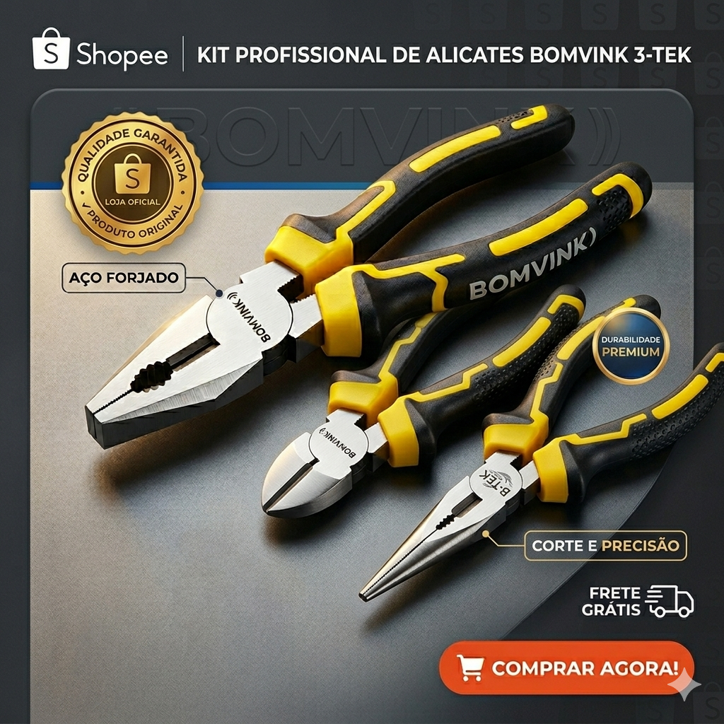 Kit 3 ALicates Universal Corte e Bico meia cana