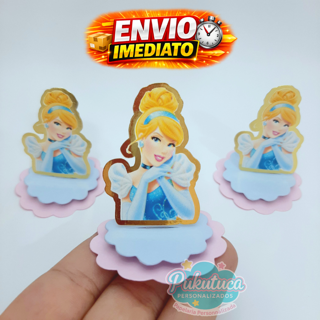 Aplique 3D CINDERELA | Tags Decorativas para Festa e Lembrancinhas | Aplique para Caixinhas, Cofrinhos, Tubetes