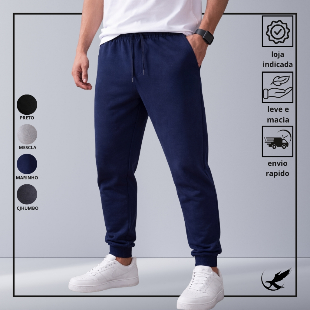Calça De Moletom Flanelada Básica Com Punho P/M/G/GG Confortável Casual Dia a Dia