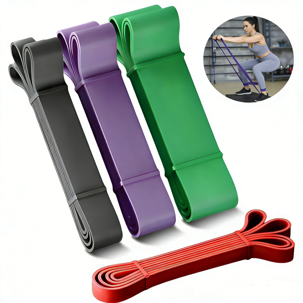 Kit Super Band 4 Intensidades Elástico Extensor 208cm para Treino Funcional Cross Training Barra Fixa com Bolsa