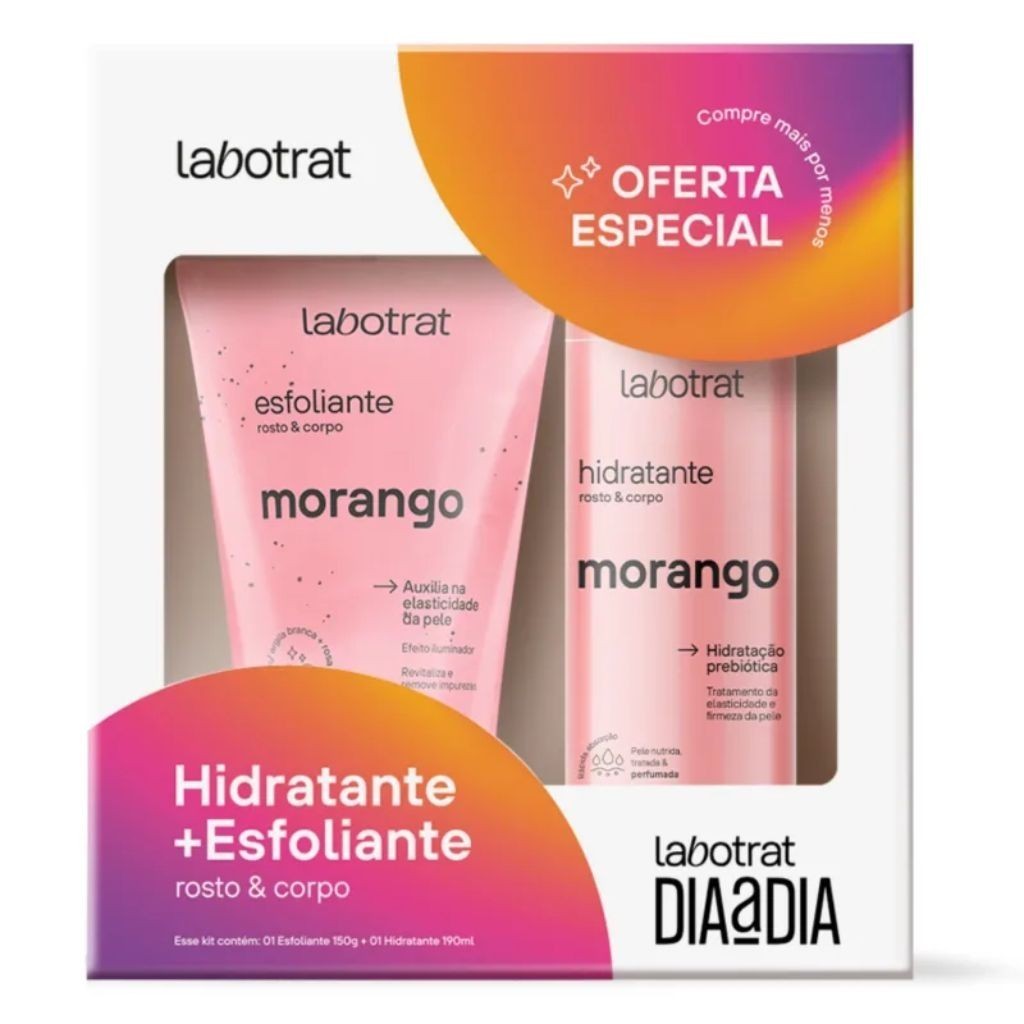 Kit Esfoliante e Hidratante Dia a Dia Labotrat Morango Cuidados Diarios C/2 Itens