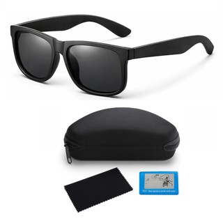 Óculos De Sol Quadrado Polarizado Proteção UV400 Masculino Feminino Todo Preto + Acessórios