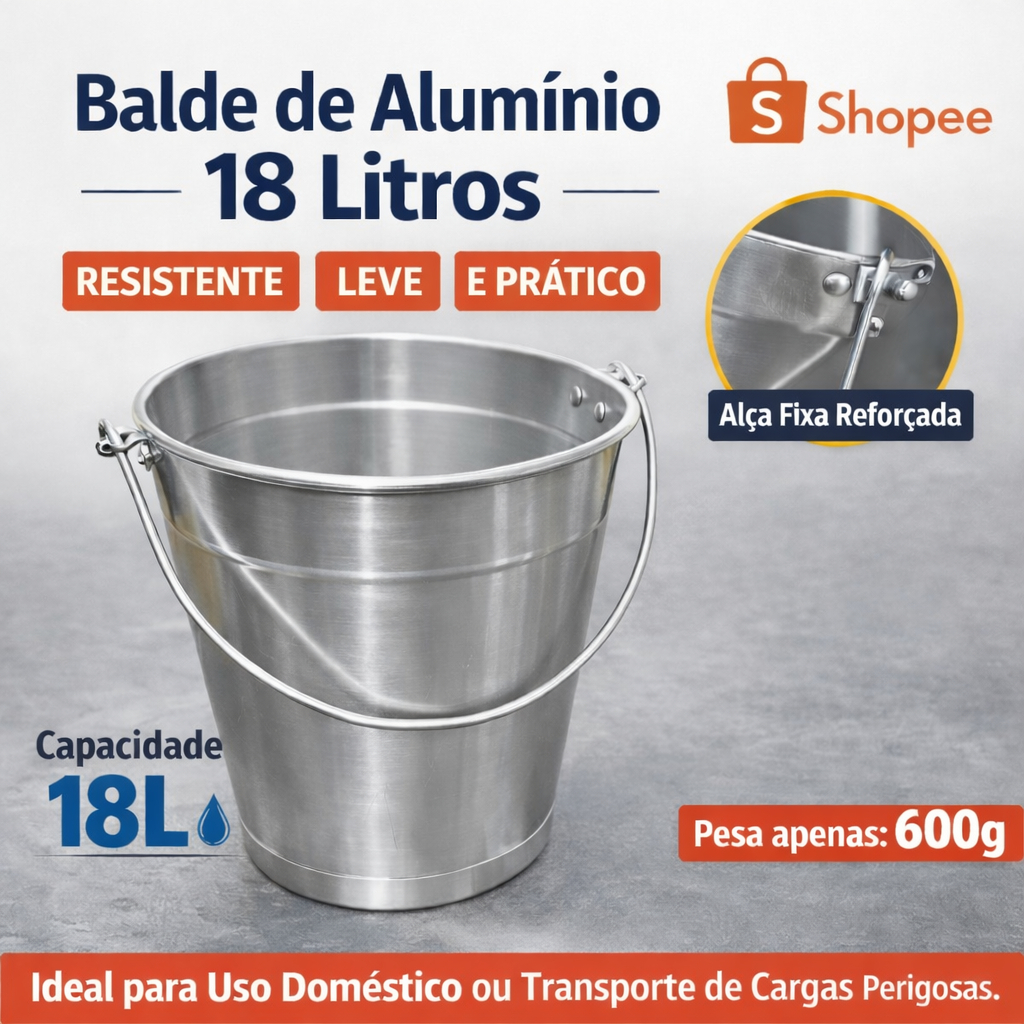 Balde De Alumínio Com Ou Sem  Cordoalha 18 Litros Com Alca