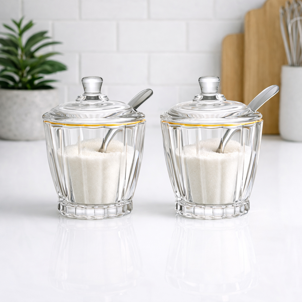 Açucareiro de Cristal Fio de Ouro Porta Açúcar Para Mesa Posta Cozinha Luxo 210ML