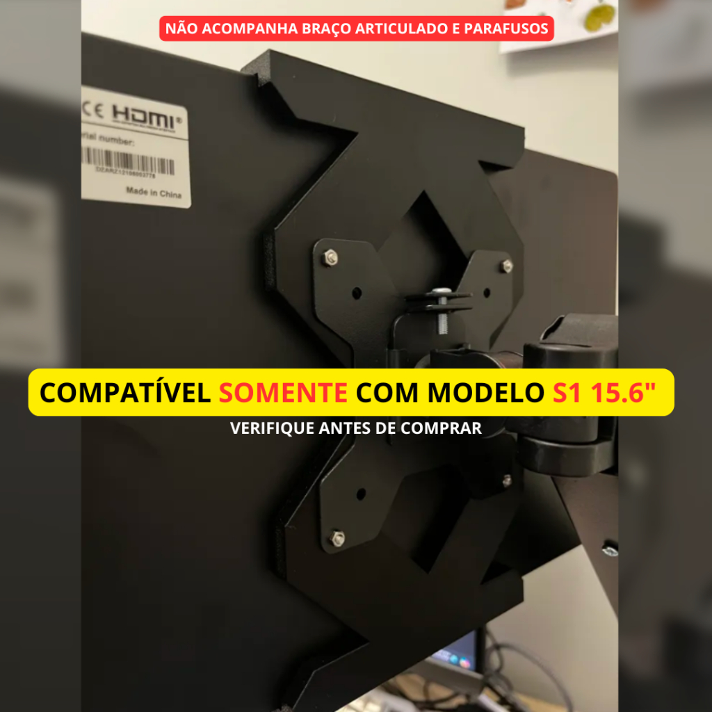 Suporte VESA para Monitor Portátil Arzopa A1 ou S1 15.6" polegadas | Compatível com Braço Articulado (75x75 ou 100x100)