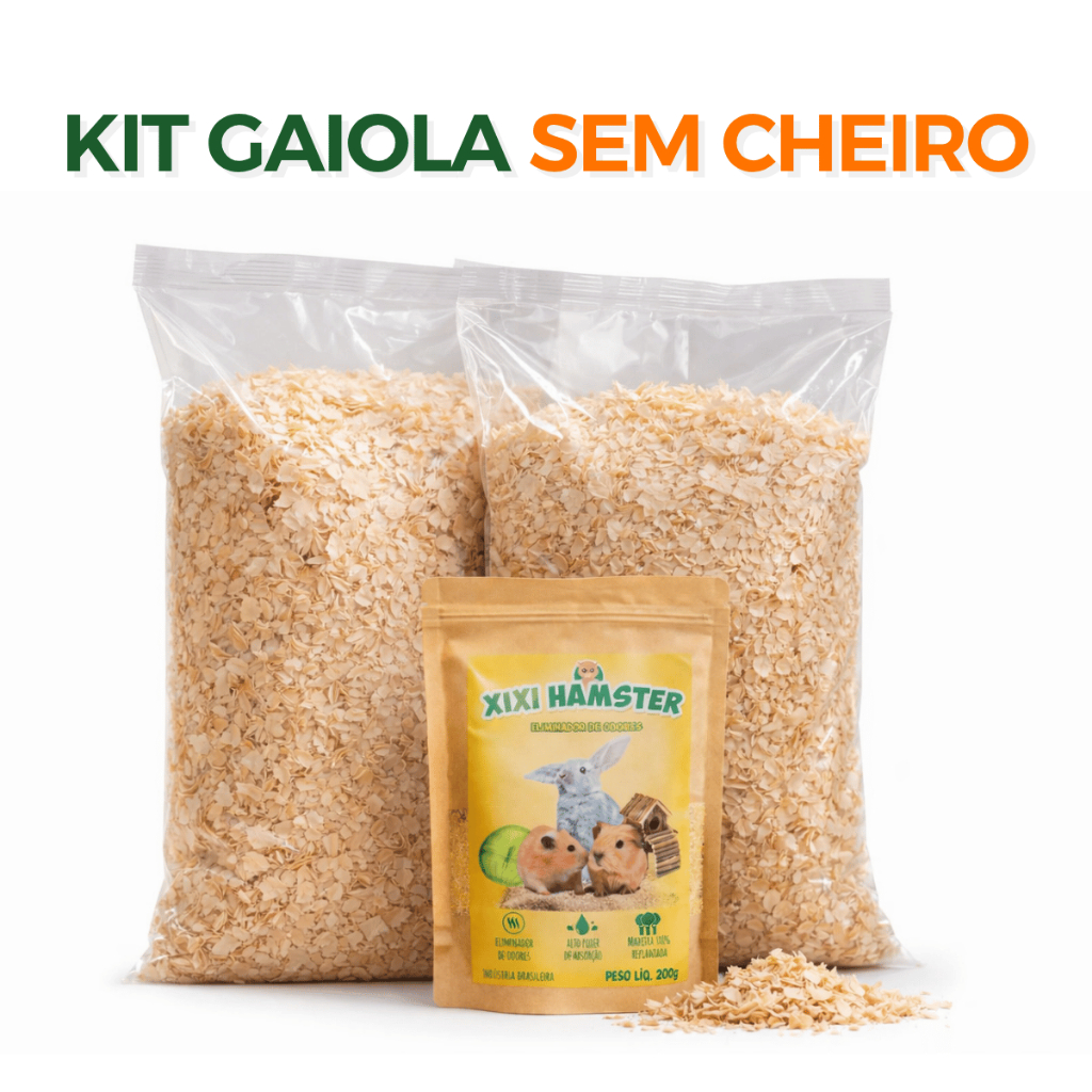 Kit Gaiola Sem Cheiro Maravalha Serragem + Eliminador de Odores Xixi Hamster para Roedores