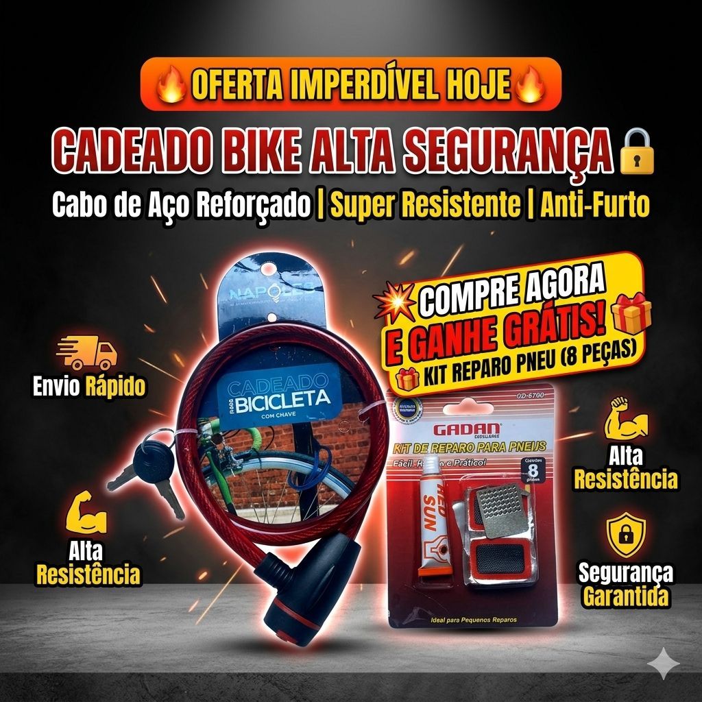 Corrente Cadeado Trava Chave para Bicicleta Aço Bike 80x1,2 cm + BRINDE