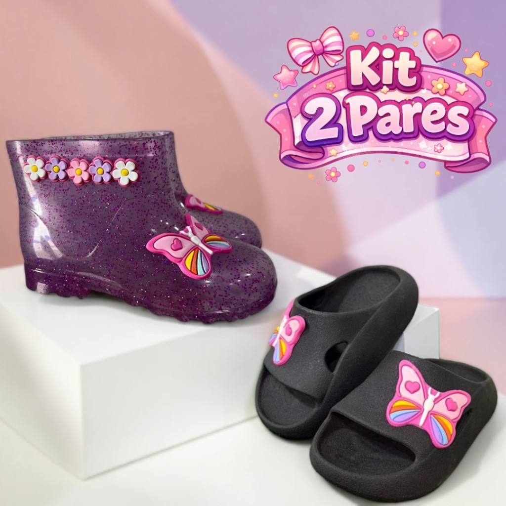 Kit 2 Pares Sapato Galocha Infantil Premium Leve e Anti-Derrapante com Diversos Modelos e Cores