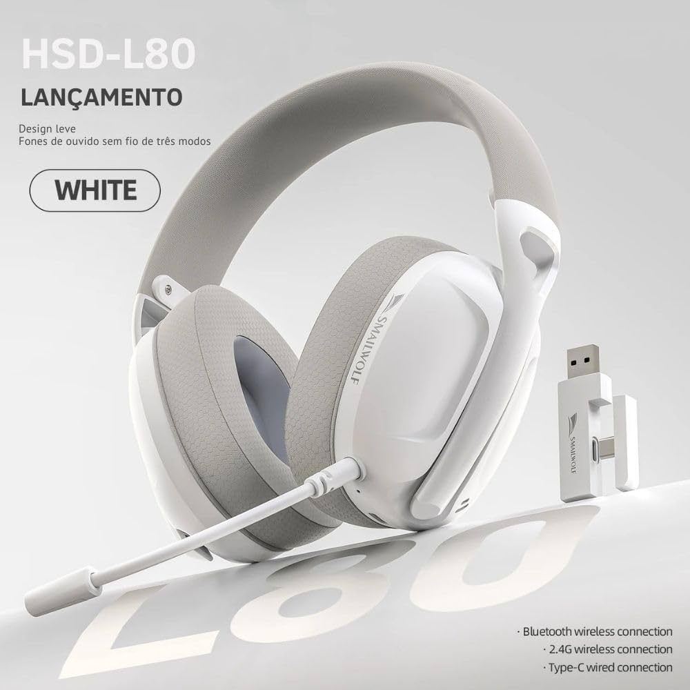 Headset Gamer Smailwolf L80 Tri-Mode Ultraleve Branco