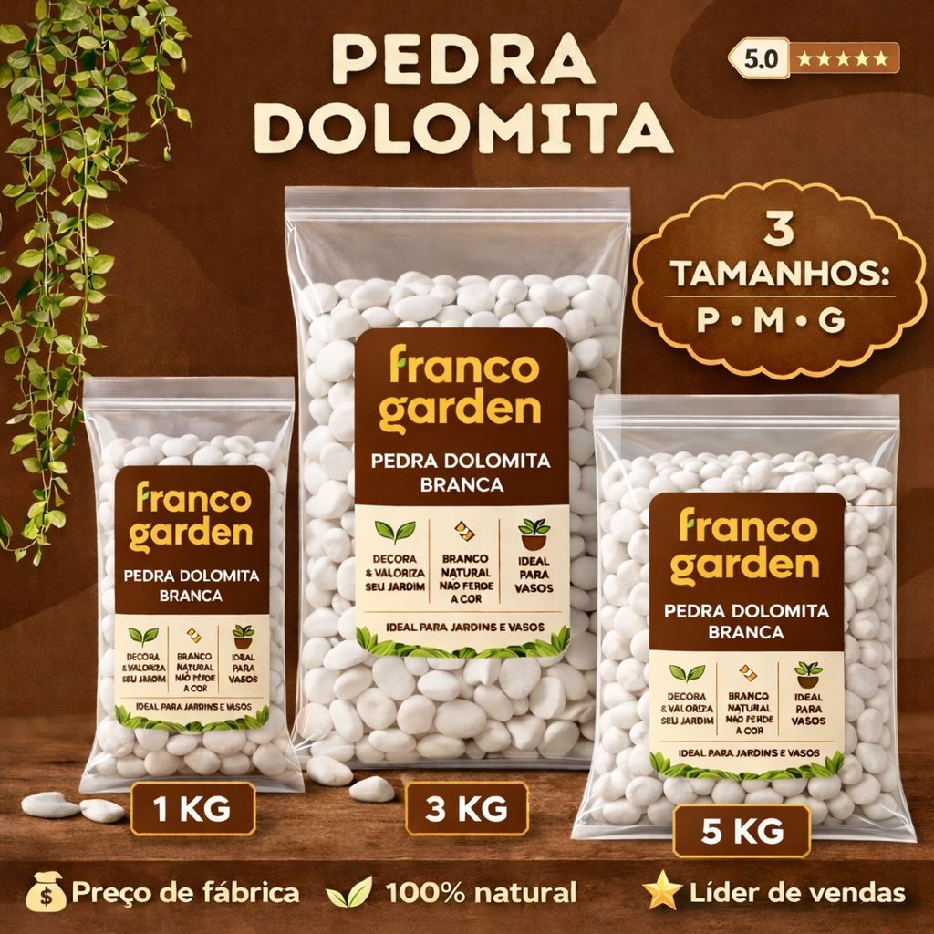 Pedra Seixo Branco Dolomita 5kg para Jardim Vasos Caminhos Paisagismo e Decoração