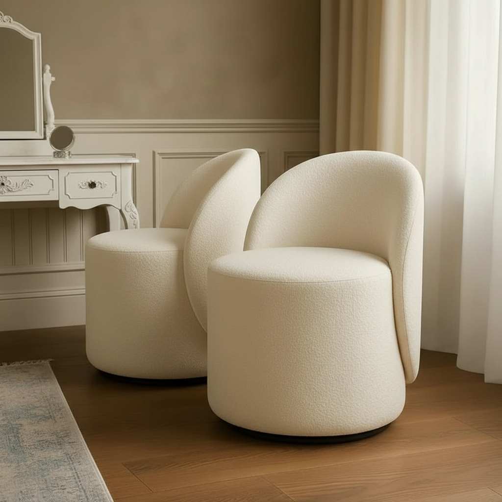 Kit 2 Bancos Decorativos Pufes Sala E Quarto Penteadeira Com Encosto Boucle Flat Interiores