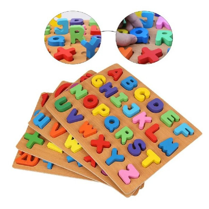 Brinquedo Quebra-Cabeça em Madeira Alfabeto Infantil Educativo Letras Coloridas Didático