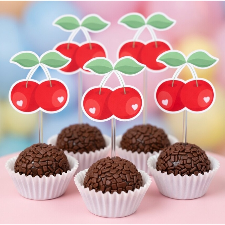 50 Tags Topper Docinho Cupcake Cereja Cerejinha  Personalizado Enfeite Mesa Doces Enfeite