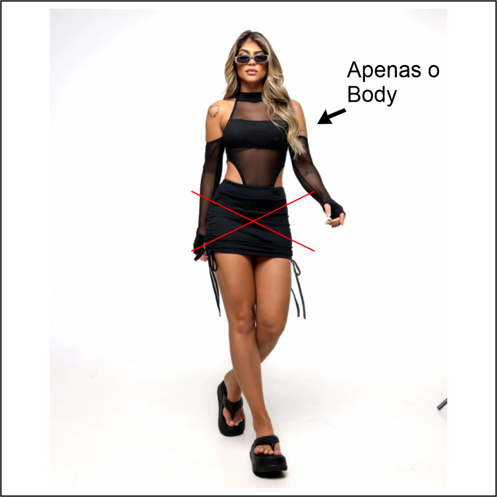 body cavado kelli ,body de tule com manga longa ,só o bory