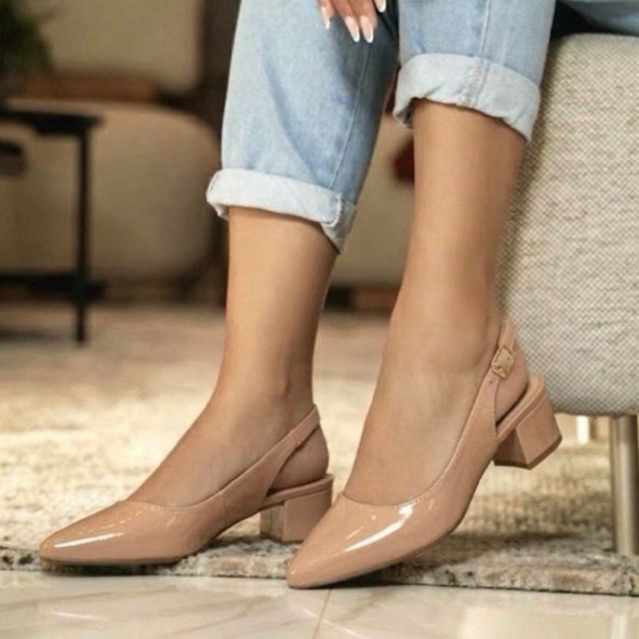 Mule Slingback Feminino Salto Bloco Baixo 4 cm Social Elegante Confortável