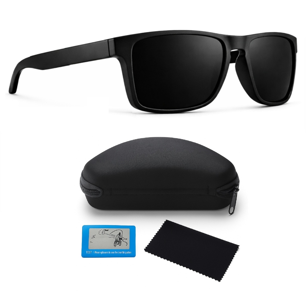 Óculos de Sol Quadrado Polarizado Proteção UV400 Masculino Feminino Esportivo Premium + Acessórios