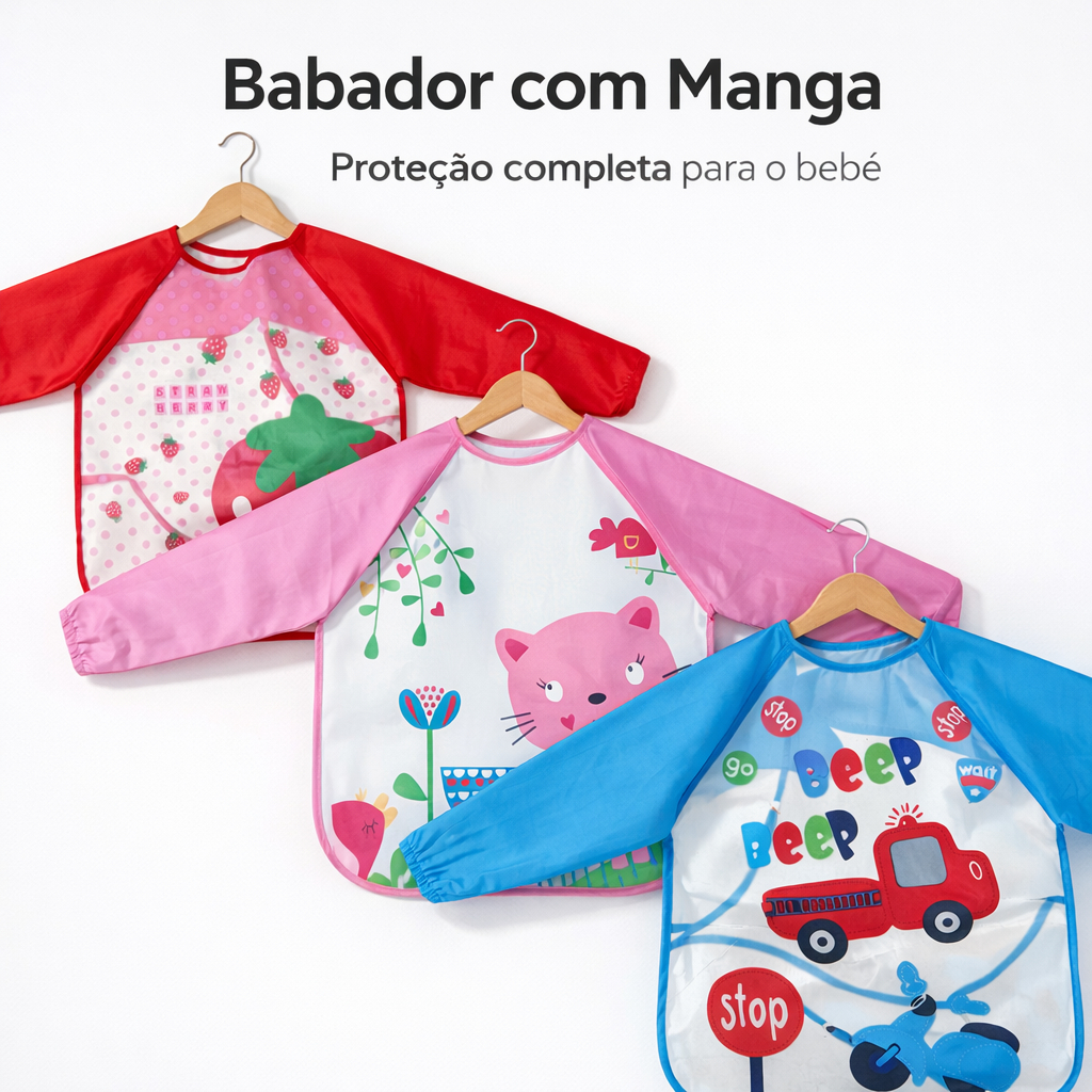 Babador Avental Impermeável Bebê Manga Longa Alimentação Infantil Proteção Roupa em Oferta na Shopee