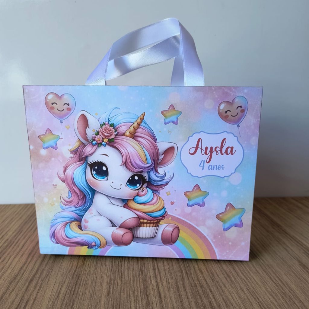 Sacolinhas Personalizadas Unicórnio Luxo – Festa Infantil com Nome e Idade | Lembrancinha Pegue e Monte | Tema Unicórnio