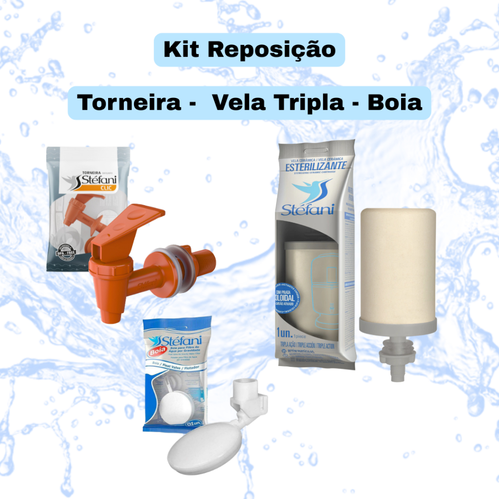 Kit Reposição Stéfani - 1 Vela tripla - 1 torneira - 1 boia